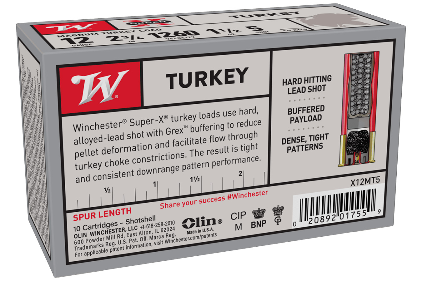 WINCHESTER AMMO 12 Ga 2 3/4 in 1 1/2 oz #5 Shot Super X 10/Box
